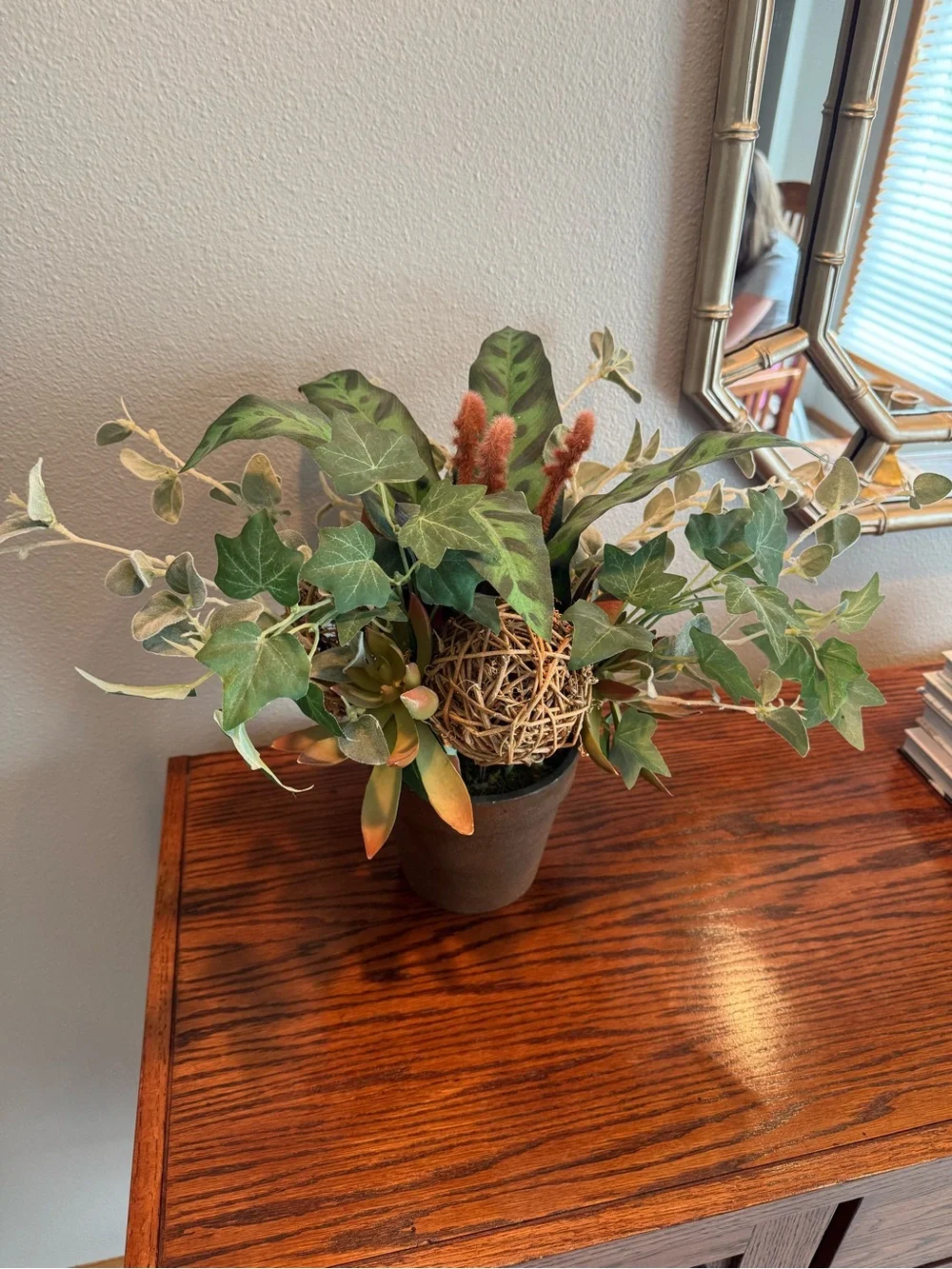 Style Faux Greenery Ivy Succulent Arrangement in Brown Pot Boho Home Decor
